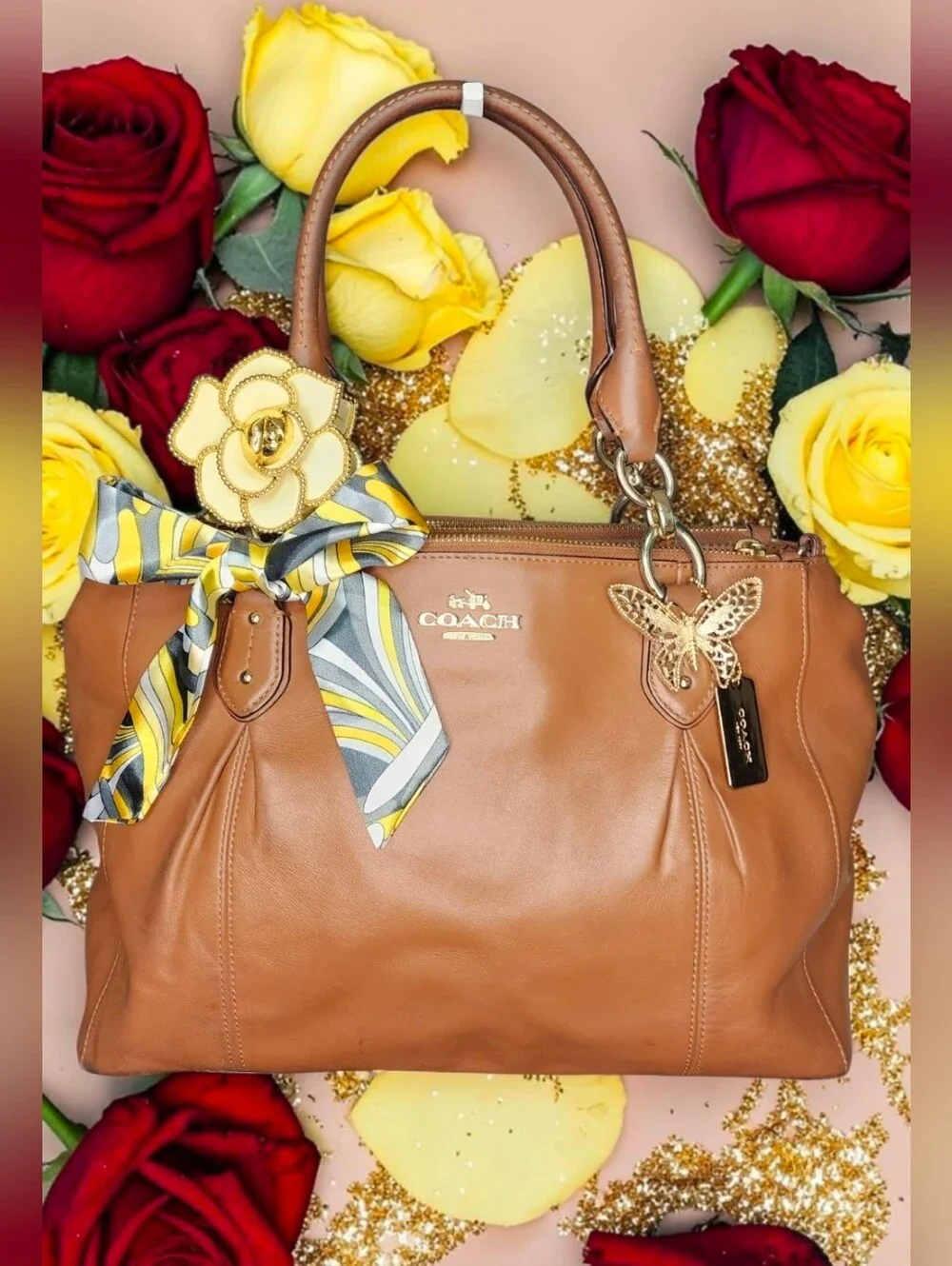 Coach Colette Leather Satchel In Tan Genuine Leather